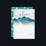 Watercolor Blue Gold Mountains Hochzeitstitel Kart Hinweiskarte<br><div class="desc">Moderne Vintage Elegante Hochzeitsratenkarte Template - Blue Green und Imitate Gold Foil Watercolor Gebirgslandschaft Landschaft. Diese Designs können für Ihren Besondere Anlass Personalisiert sein und wären perfekt für Ihre Hochzeit,  Brautparty,  Engagement Party,  Geburtstagsparty und viele weitere Besondere Anlässe.</div>