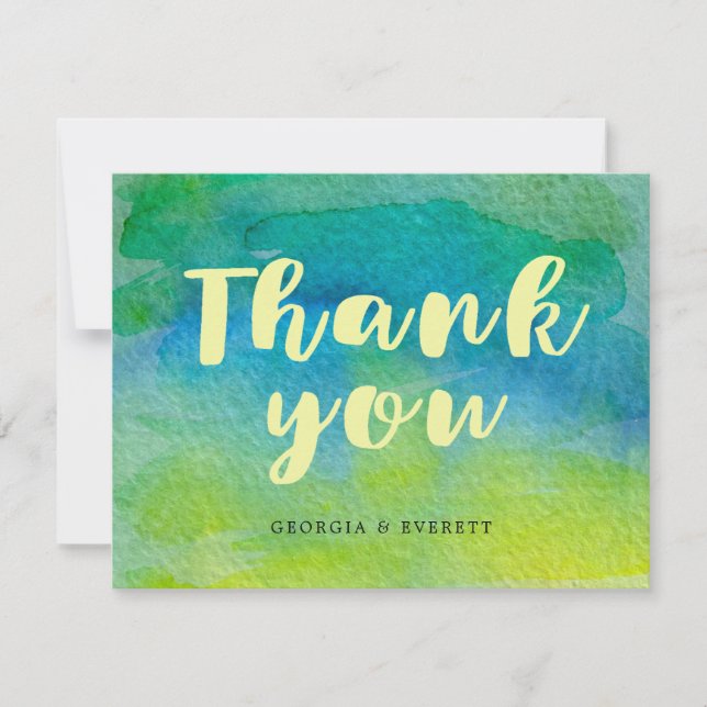 Watercolor Blue Green Calligraphy Vielen Dank Dankeskarte (Vorderseite)