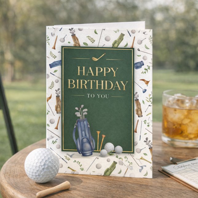 Watercolor Blue Green Golf Pattern Happy Birthday Karte (Von Creator hochgeladen)