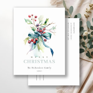 Watercolor Blue Green Winter Berries Weihnachten