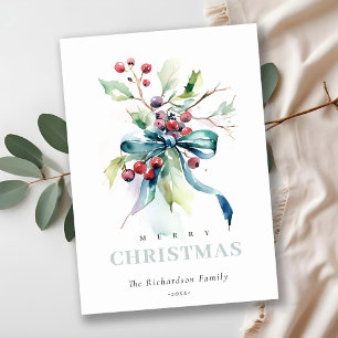 Watercolor Blue Green Winter Berries Weihnachten