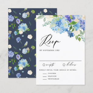 Watercolor Blue Hydrangea Floral Bouquet Wedding RSVP Karte