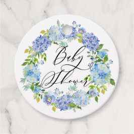 Watercolor Blue Hydrangea Wreath Baby Dusche Geschenkanhänger