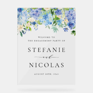Watercolor Blue Hydrangeas Engagement Party Acrylschild