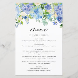 Watercolor Blue Hydrangeas Wedding Menu Card