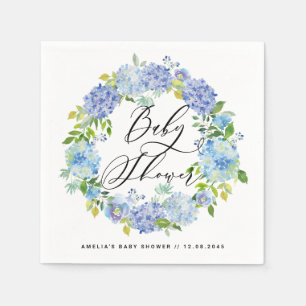 Watercolor Blue Hydrangeas Wreath Baby Dusche Serviette