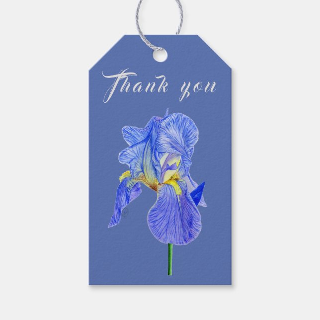 Watercolor Blue Iris Vielen Dank für Ihr Geschenk  Geschenkanhänger (Vorderseite)