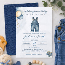 Watercolor Blue Jeans Baby Denim Baby Shower 