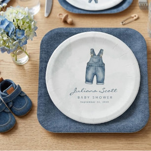 Watercolor Blue Jeans Baby Shower Denim  Pappteller