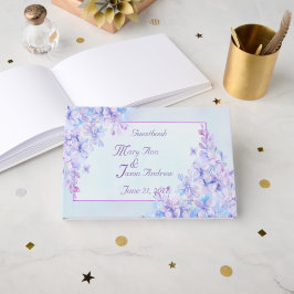 Watercolor Blue Lila Lilac Blume Gästebuch