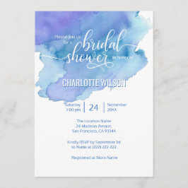 Watercolor Blue Lila Wedding Brautparty Einladung