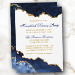 Watercolor Blue Marble Geode Gold Hanukkah Abendes Einladung<br><div class="desc">Moderne elegante Watercolor Winter Blue und Gold Marble Agate Geode Hanukkah Dinner Party Einladung Card - Weißer Hintergrund mit Goldenen Schrift</div>