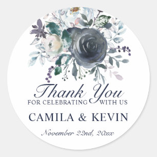 Watercolor Blue Navy Floral Wedding Vielen Dank Runder Aufkleber