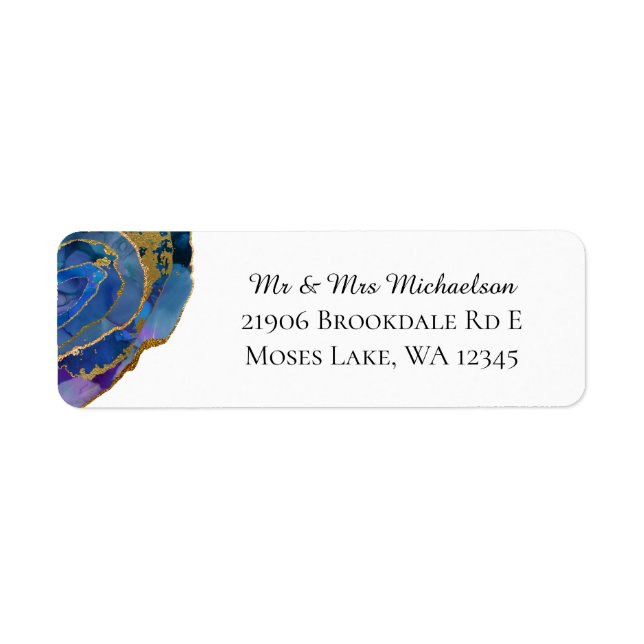 Watercolor Blue Ombre Gold Agate Adresse (Vorne)