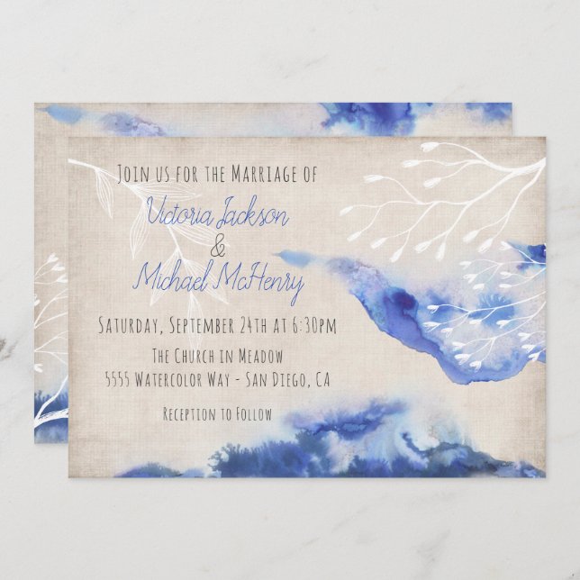 Watercolor Blue Ombre Wedding Invitations (Devant / Derrière)