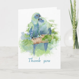 Watercolor Blue Paprots Wedding Vielen Dank Dankeskarte