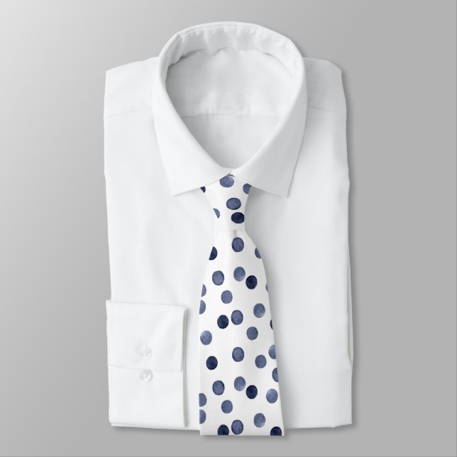 Watercolor Blue polka dot Neck Tie Krawatte (Gebunden)