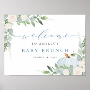 Watercolor Blue Pumpkin Fall Baby Brunch Willkomme Poster