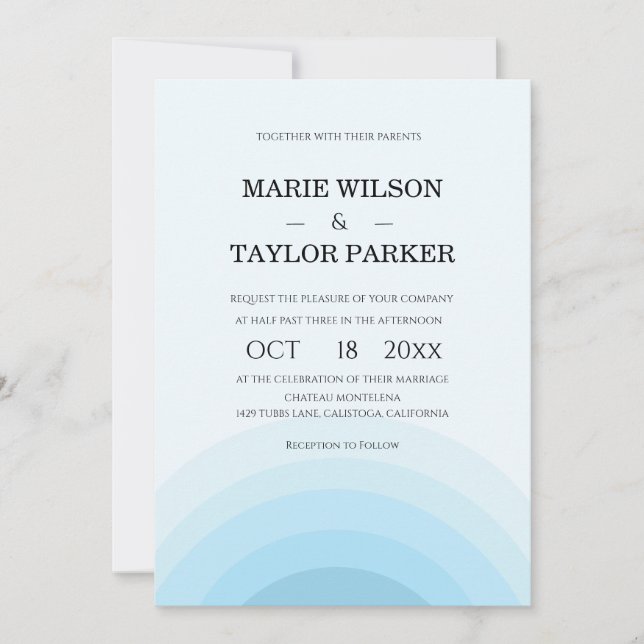 Watercolor blue Rainbow wedding Invitation Einladung (Vorderseite)