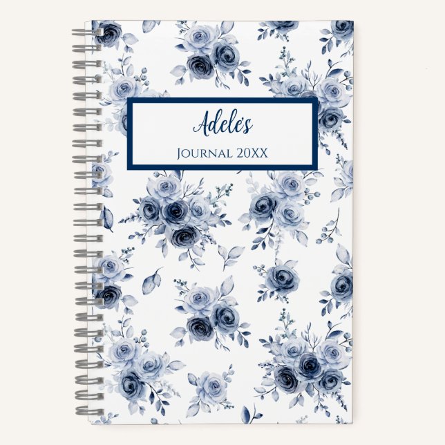 Watercolor Blue Rose Personalized Journal Notebook Notizbuch (Vorderseite)