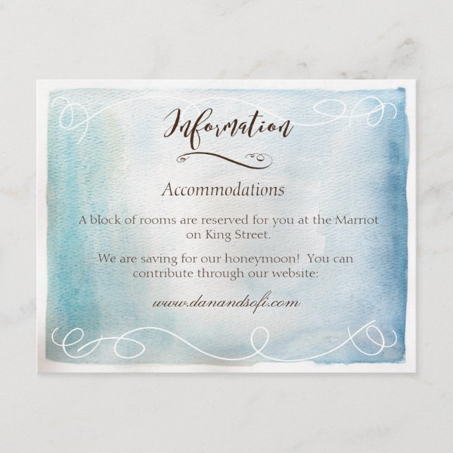 Watercolor Blue Sea oder Sky Information Card Begleitkarte (Vorderseite)