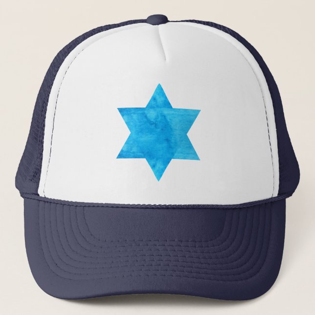 watercolor Blue Star of David Truckerkappe (Vorderseite)