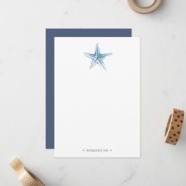 Watercolor Blue Starfish Personalisiert Vielen Dan Mitteilungskarte