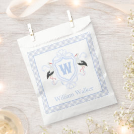 Watercolor Blue Stork Gingham Monogram Crest Geschenktütchen