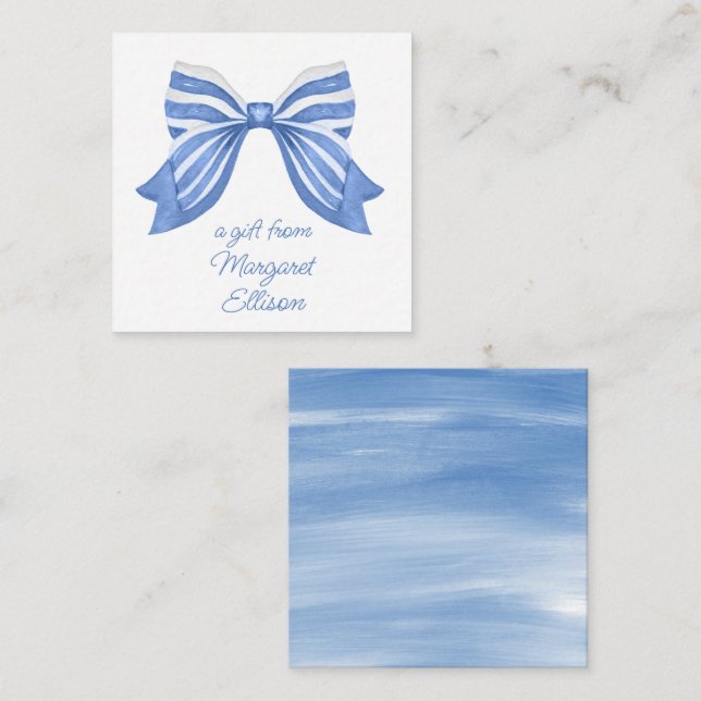 Watercolor Blue Strip Bow Geschenkverpackung Mitteilungskarte (Vorne/Hinten)