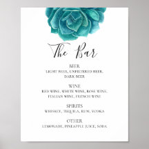 Watercolor blue succulent. Cactus wedding drinks