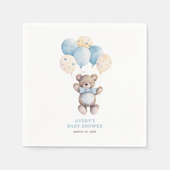 Watercolor Blue Teddy Bear Boy Baby Dusche Serviette (Vorderseite)