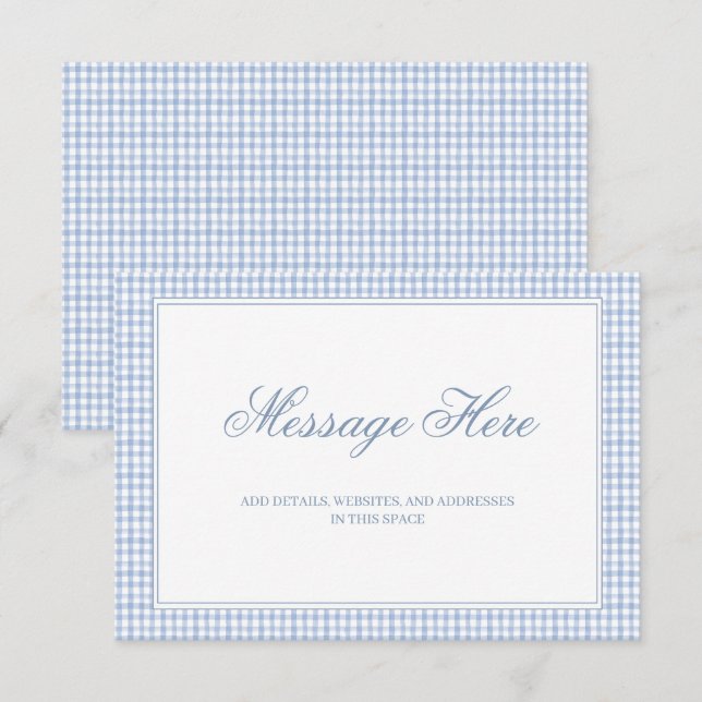 Watercolor Blue und White Gingham Wedding Begleitkarte (Vorne/Hinten)