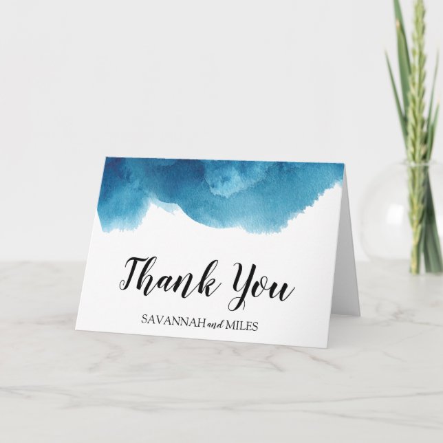 Watercolor Blue Wash Danke Karte (Vorderseite)
