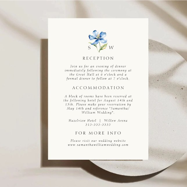 Watercolor Blue Wedding Details Umschließungskarte Begleitkarte (Von Creator hochgeladen)