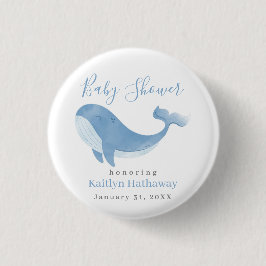 Watercolor Blue Whale Baby Dusche Button