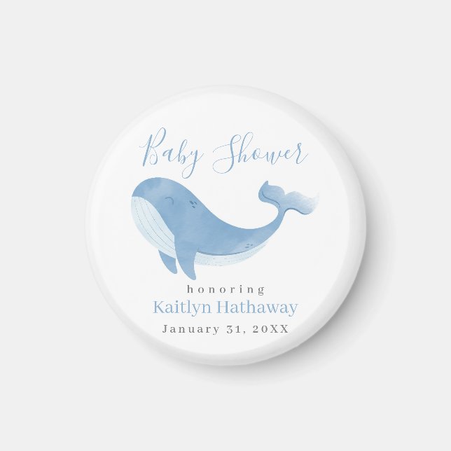 Watercolor Blue Whale Baby Dusche Magnet (Vorne)