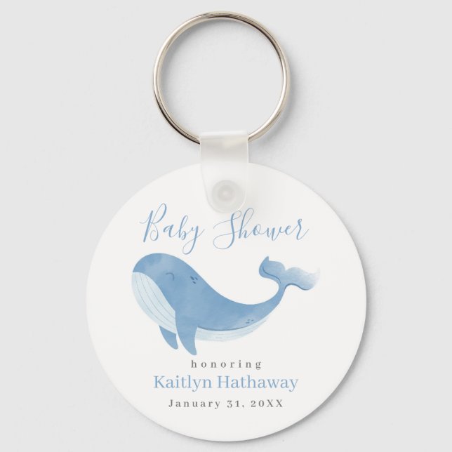 Watercolor Blue Whale Baby Dusche Schlüsselanhänger (Vorderseite)