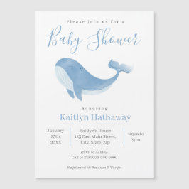 Watercolor Blue Whale Baby Shower Magne Einladung