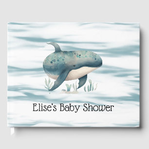 Watercolor Blue Whale Boy Baby Dusche Gästebuch