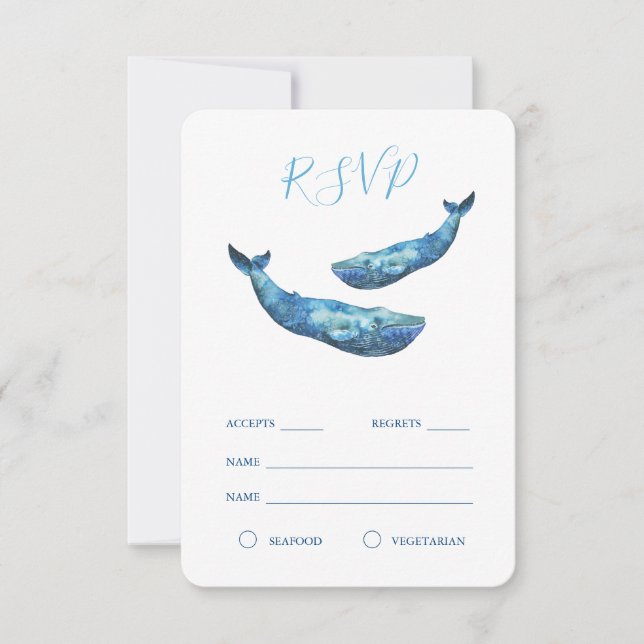 Watercolor Blue Whale UAWG RSVP Karte (Vorderseite)