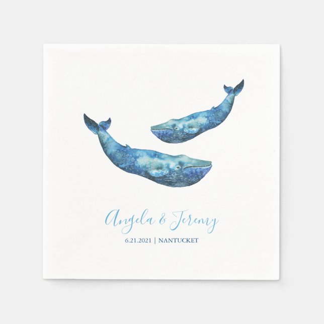 Watercolor Blue Whale Wedding Serviette (Vorderseite)