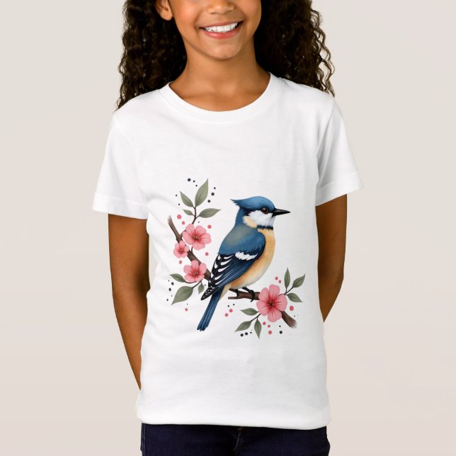 Watercolor Blue & White Bird T-Shirt (Vorderseite)