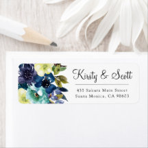 Watercolor Blue & White Blume Hochzeitsadresse La