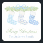 Watercolor Blue & White Christmas Strumpfs Geschen Quadratischer Aufkleber<br><div class="desc">PreppyPrint.com - Feiern Sie Weihnachten im Stil! Fügen Sie Ihre personalisierte Touch hinzu. Übertragen Sie dieses Design auch auf die Produkte Ihrer Wahl! Bitte besuchen Sie meinen Designer-Shop,  PreppyPrint.com,  um die Dinge zu koordinieren.</div>