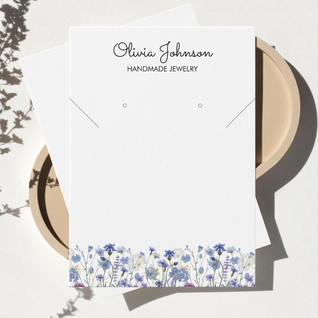 Watercolor Blue Wildflower Jewelry Display Card (Close up 1)