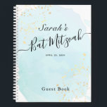 Watercolor Blue x Gold Bat Mitzvah Gästebuch Notizbuch<br><div class="desc">Dieses schicke und elegante Fledermaus mitzvah Gästebuch weist einen weißen Hintergrund mit türkisblauen Pinselstrichen in Aquarell und Imitat goldenen Spritzern auf. Personalisieren Sie es für Ihre Bedürfnisse. Mehr passende Produkte finden Sie in meinem Geschäft.</div>