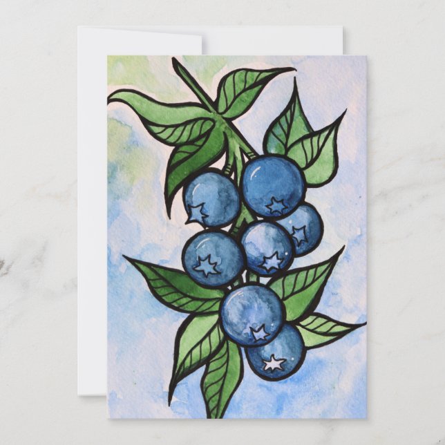 Watercolor Blueberries Einladung (Vorderseite)
