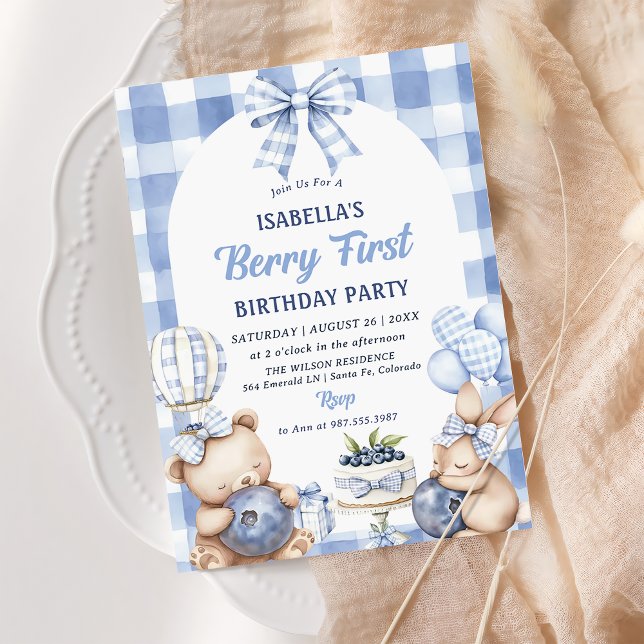 Watercolor Blueberry 1st Birthday Party Einladung (Von Creator hochgeladen)