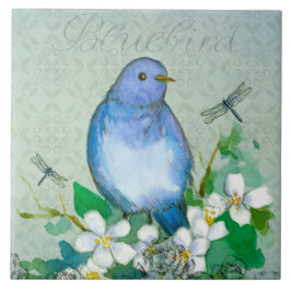 Watercolor Bluebird Dragonflies Syringa Fliese