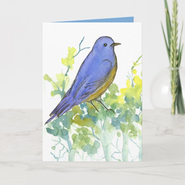 Watercolor Bluebird Sagebrush Happy Birthday Karte (Vorderseite)